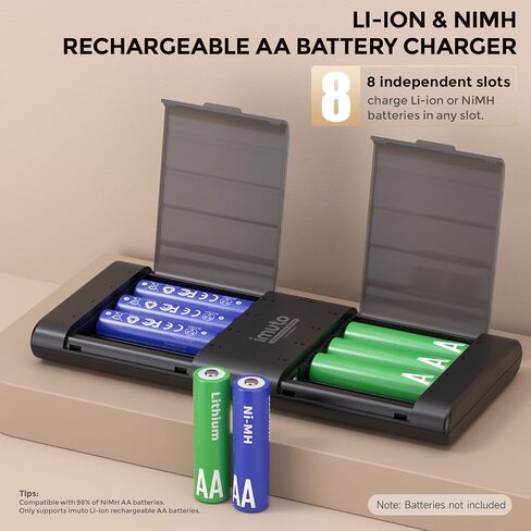 imuto Rechargeable aa Batteries with Charger, 2000mWh aa Lithium Batteries 4 Pack, 4 Slot Slim Lithium aa Battery Charger, 1.5V 2A Output, 1600+ Cycle Life LiFePO4 Batteries, 1.8H Fast Charging in Saudi Arabia
