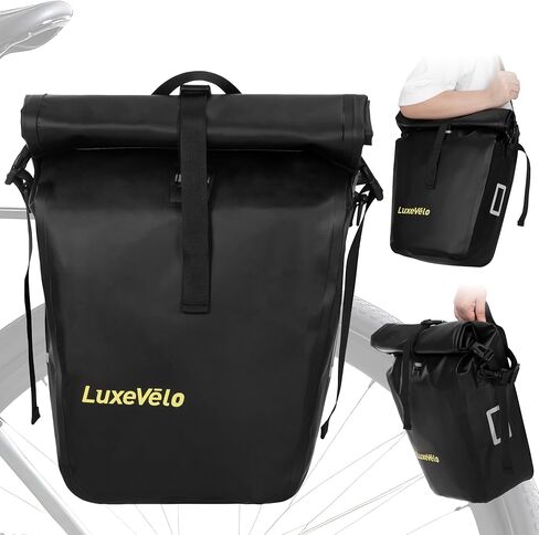 Luxevelo Lightweight Bike Pannier Bag – 27L Expandable Weather-Resistant Storage, 550D Durable PVC with Reflective Safety Strips, Multi-Functional Rack/Shoulder Bag for Commuting/Travel/Cycling in Saudi Arabia