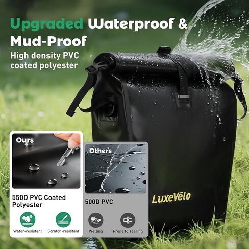 Luxevelo Lightweight Bike Pannier Bag – 27L Expandable Weather-Resistant Storage, 550D Durable PVC with Reflective Safety Strips, Multi-Functional Rack/Shoulder Bag for Commuting/Travel/Cycling in Saudi Arabia