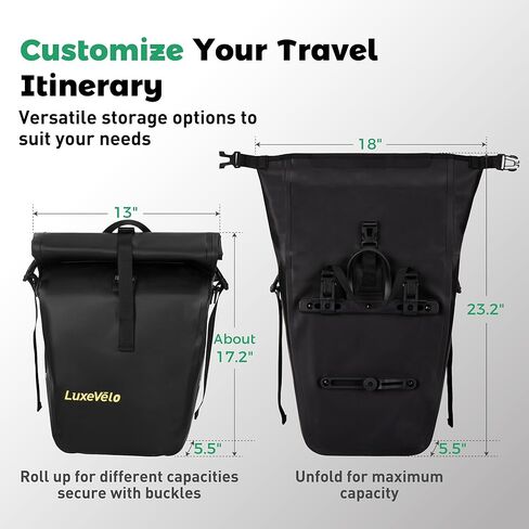 Luxevelo Lightweight Bike Pannier Bag – 27L Expandable Weather-Resistant Storage, 550D Durable PVC with Reflective Safety Strips, Multi-Functional Rack/Shoulder Bag for Commuting/Travel/Cycling in Saudi Arabia