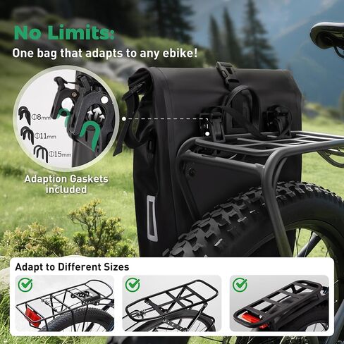 Luxevelo Lightweight Bike Pannier Bag – 27L Expandable Weather-Resistant Storage, 550D Durable PVC with Reflective Safety Strips, Multi-Functional Rack/Shoulder Bag for Commuting/Travel/Cycling in Saudi Arabia