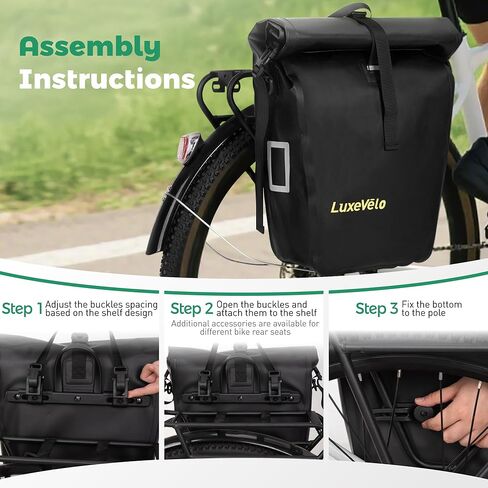 Luxevelo Lightweight Bike Pannier Bag – 27L Expandable Weather-Resistant Storage, 550D Durable PVC with Reflective Safety Strips, Multi-Functional Rack/Shoulder Bag for Commuting/Travel/Cycling in Saudi Arabia