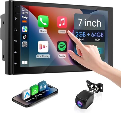 شاشة 7 بوصة مزدوجة دينار ، مع Carplay اللاسلكي وستيريو سيارة Android Auto ، وراديو HD Touch مع رابط المرآة ، والبلوتوث ، و Aux ، و FM Transmitter لجميع المركبات (لا توجد كاميرا عكسية) in Kuwait