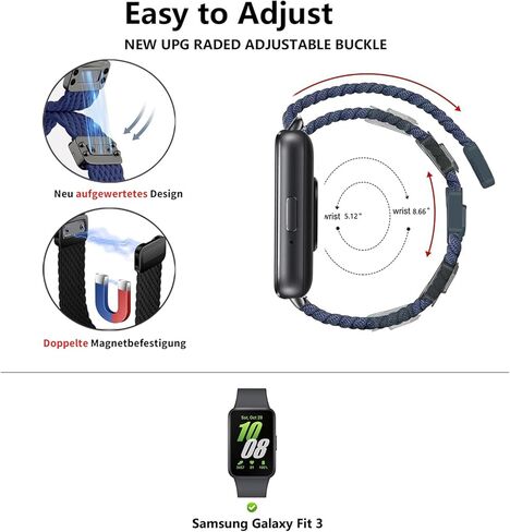 حزام مجدول من النايلون متوافق مع Galaxy Fit 3، حزام بإبزيم مغناطيسي مرن لهاتف Galaxy Fit 3 SM-R390 in Kuwait