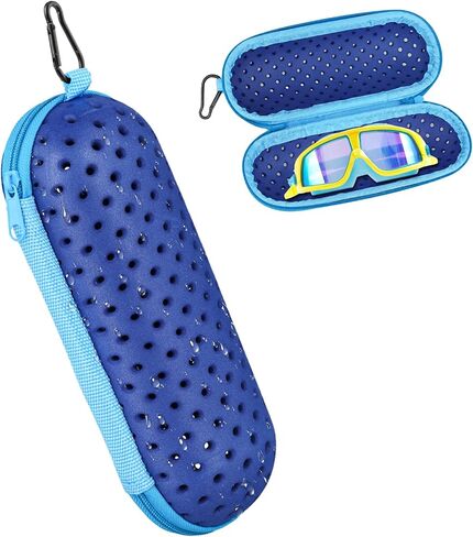 Swim Goggles Case, EVA Breathable Swimming Goggles Protective Cover Shell with Clip Portable Zipper Sunglasses Soft Case Arena Swim Glasses Storage Equipment Bag for Men Women (Dark Blue) in Saudi Arabia