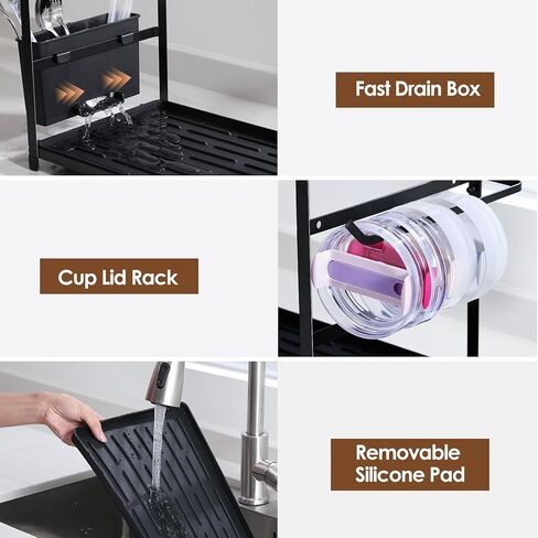 رف تجفيف منظم زجاجات المياه من هوسوليوشن لكوب سعة 40 أونصة بمقبض، حامل تخزين أكواب متعدد الوظائف متوافق مع ستانلي وأوالا وسيمبل مودرن وغيرها من العلامات التجارية، فضي (حاصل على براءة اختراع) in Kuwait