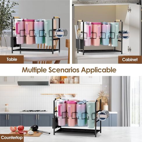 رف تجفيف منظم زجاجات المياه من هوسوليوشن لكوب سعة 40 أونصة بمقبض، حامل تخزين أكواب متعدد الوظائف متوافق مع ستانلي وأوالا وسيمبل مودرن وغيرها من العلامات التجارية، فضي (حاصل على براءة اختراع) in Kuwait