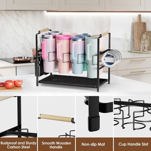 رف تجفيف منظم زجاجات المياه من هوسوليوشن لكوب سعة 40 أونصة بمقبض، حامل تخزين أكواب متعدد الوظائف متوافق مع ستانلي وأوالا وسيمبل مودرن وغيرها من العلامات التجارية، فضي (حاصل على براءة اختراع) in Kuwait