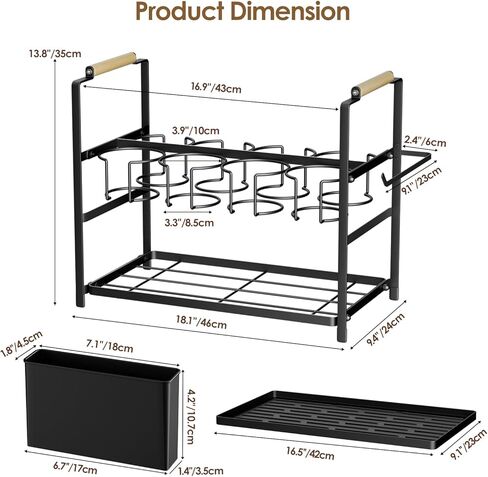 رف تجفيف منظم زجاجات المياه من هوسوليوشن لكوب سعة 40 أونصة بمقبض، حامل تخزين أكواب متعدد الوظائف متوافق مع ستانلي وأوالا وسيمبل مودرن وغيرها من العلامات التجارية، فضي (حاصل على براءة اختراع) in Kuwait