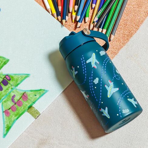 OLDLEY kids Water Bottle - 18oz Insulated Stainless Steel - Wide Straw Lid, Non Spill, Leakproof, Kids Water Bottle for School,Airplane in Kuwait