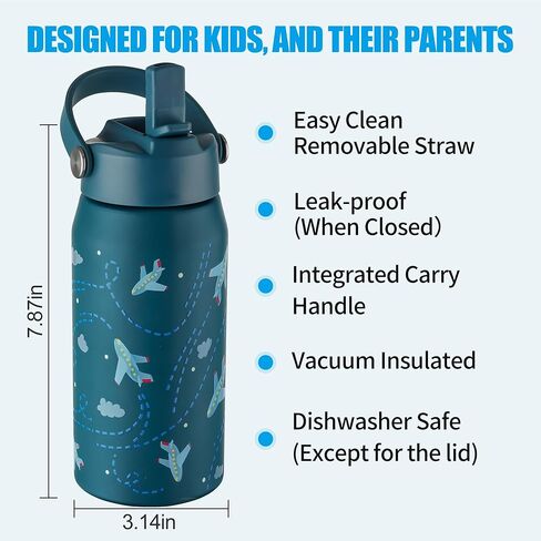OLDLEY kids Water Bottle - 18oz Insulated Stainless Steel - Wide Straw Lid, Non Spill, Leakproof, Kids Water Bottle for School,Airplane in Kuwait