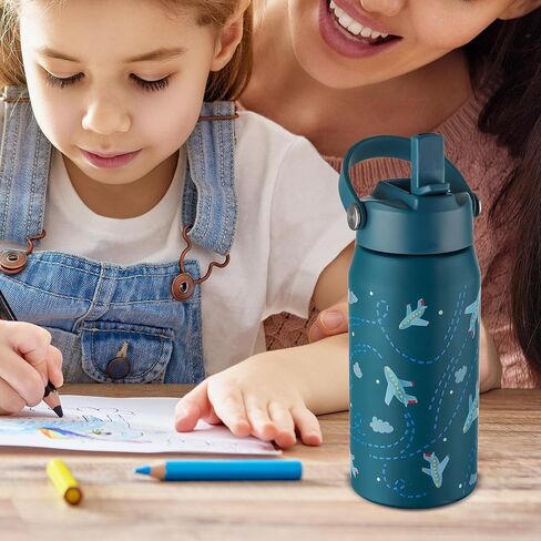 OLDLEY kids Water Bottle - 18oz Insulated Stainless Steel - Wide Straw Lid, Non Spill, Leakproof, Kids Water Bottle for School,Airplane in Kuwait