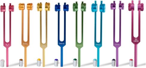 شوكة ضبط FMTY للشفاء، مجموعة 8 شوكات ضبط الشاكرا للتأمل، واليوجا، وتوازن الطاقة، وشفاء الصوت، وأجهزة علاج التردد (8 مجموعات + جوهرة) - لا توجد حقيبة حمل in Kuwait