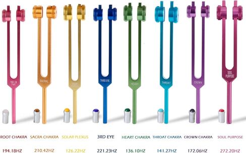 شوكة ضبط FMTY للشفاء، مجموعة 8 شوكات ضبط الشاكرا للتأمل، واليوجا، وتوازن الطاقة، وشفاء الصوت، وأجهزة علاج التردد (8 مجموعات + جوهرة) - لا توجد حقيبة حمل in Kuwait