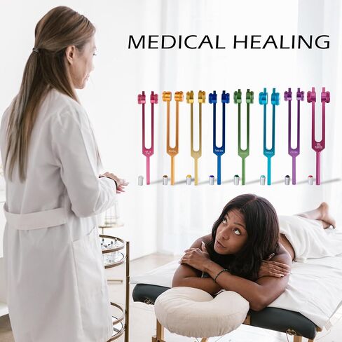 شوكة ضبط FMTY للشفاء، مجموعة 8 شوكات ضبط الشاكرا للتأمل، واليوجا، وتوازن الطاقة، وشفاء الصوت، وأجهزة علاج التردد (8 مجموعات + جوهرة) - لا توجد حقيبة حمل in Kuwait