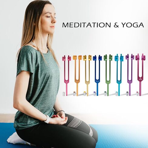 شوكة ضبط FMTY للشفاء، مجموعة 8 شوكات ضبط الشاكرا للتأمل، واليوجا، وتوازن الطاقة، وشفاء الصوت، وأجهزة علاج التردد (8 مجموعات + جوهرة) - لا توجد حقيبة حمل in Kuwait