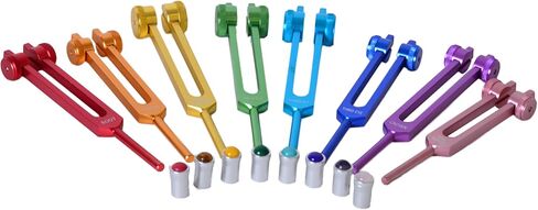 شوكة ضبط FMTY للشفاء، مجموعة 8 شوكات ضبط الشاكرا للتأمل، واليوجا، وتوازن الطاقة، وشفاء الصوت، وأجهزة علاج التردد (8 مجموعات + جوهرة) - لا توجد حقيبة حمل in Kuwait