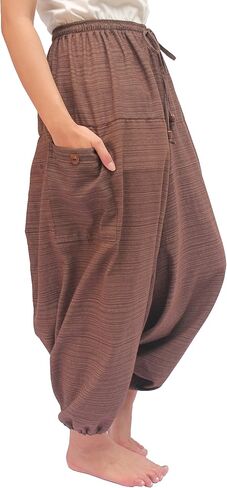 بنطال Wynnthaishop'100% قطن فضفاض بوهو علاء الدين يوجا (S-XL للخصر من 26 بوصة إلى 42 بوصة بني) in Saudi Arabia
