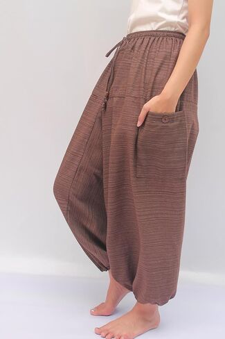 بنطال Wynnthaishop'100% قطن فضفاض بوهو علاء الدين يوجا (S-XL للخصر من 26 بوصة إلى 42 بوصة بني) in Saudi Arabia