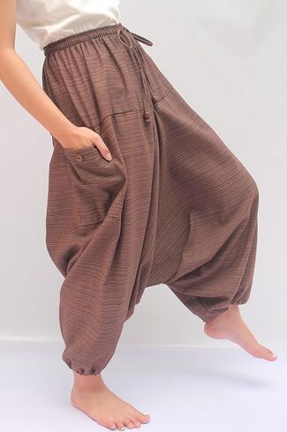 بنطال Wynnthaishop'100% قطن فضفاض بوهو علاء الدين يوجا (S-XL للخصر من 26 بوصة إلى 42 بوصة بني) in Saudi Arabia