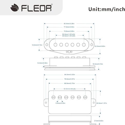 FLEOR Alnico 5 Flat Pole Single Coil Pickup and Covered Humbucker Set Black HSS N+M+B Pickups for Strat Style Guitar in Saudi Arabia
