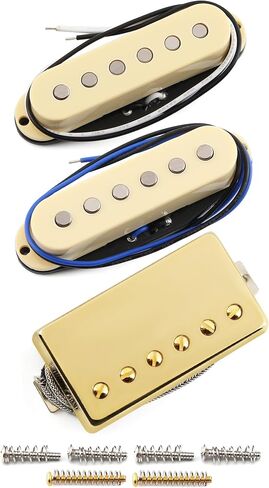 FLEOR Alnico 5 Flat Pole Single Coil Pickup and Covered Humbucker Set Black HSS N+M+B Pickups for Strat Style Guitar in Saudi Arabia