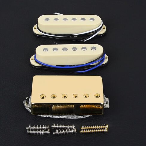 FLEOR Alnico 5 Flat Pole Single Coil Pickup and Covered Humbucker Set Black HSS N+M+B Pickups for Strat Style Guitar in Saudi Arabia
