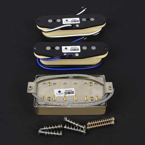 FLEOR Alnico 5 Flat Pole Single Coil Pickup and Covered Humbucker Set Black HSS N+M+B Pickups for Strat Style Guitar in Saudi Arabia