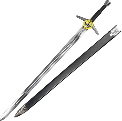 نسخة طبق الأصل من سيف الخيال في العصور الوسطى The Witcher Sword Blade مع مقبض من الجلد الصناعي - سيوف فولاذية مع غمد خشبي - سيف الفارس للتجميع، LARP، Cosplay والهدايا in Saudi Arabia