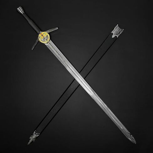 نسخة طبق الأصل من سيف الخيال في العصور الوسطى The Witcher Sword Blade مع مقبض من الجلد الصناعي - سيوف فولاذية مع غمد خشبي - سيف الفارس للتجميع، LARP، Cosplay والهدايا in Saudi Arabia