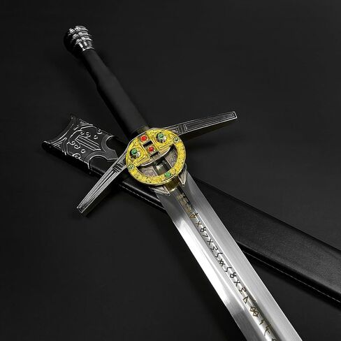 نسخة طبق الأصل من سيف الخيال في العصور الوسطى The Witcher Sword Blade مع مقبض من الجلد الصناعي - سيوف فولاذية مع غمد خشبي - سيف الفارس للتجميع، LARP، Cosplay والهدايا in Saudi Arabia