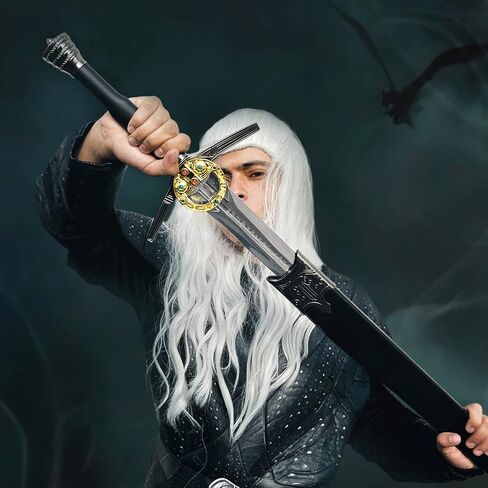 نسخة طبق الأصل من سيف الخيال في العصور الوسطى The Witcher Sword Blade مع مقبض من الجلد الصناعي - سيوف فولاذية مع غمد خشبي - سيف الفارس للتجميع، LARP، Cosplay والهدايا in Saudi Arabia