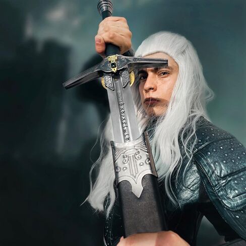 نسخة طبق الأصل من سيف الخيال في العصور الوسطى The Witcher Sword Blade مع مقبض من الجلد الصناعي - سيوف فولاذية مع غمد خشبي - سيف الفارس للتجميع، LARP، Cosplay والهدايا in Saudi Arabia