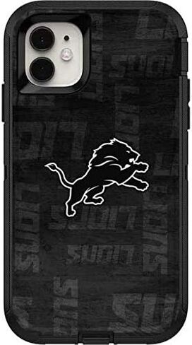 ملصق Skinit متوافق مع حافظة OtterBox Defender iPhone 11 - تصميم أسود وأبيض مرخص رسميًا من NFL Detroit Lions in Saudi Arabia