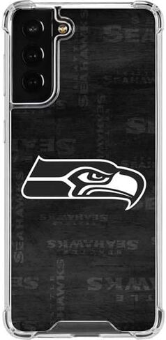 حافظة هاتف Skinit الشفافة متوافقة مع هاتف Galaxy S22 Plus - تصميم أسود وأبيض مرخص رسميًا من NFL Seattle Seahawks in Saudi Arabia