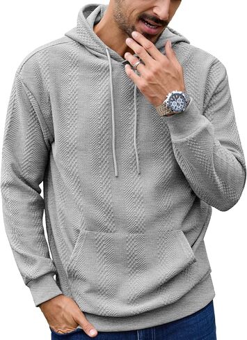 URRU Mens Hoodies Sweatshirts Texture Long Sleeve Drawstring Casual Pullover Hooded Shirt in Kuwait