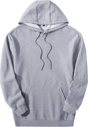 URRU Mens Hoodies Sweatshirts Texture Long Sleeve Drawstring Casual Pullover Hooded Shirt in Kuwait