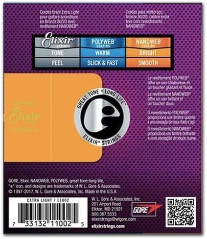 ELIXIR صوت إضافي خفيف 80/20 برونزي مع طلاء Nanoweb (.010 - .047) معرف المنتج: 11002 in Saudi Arabia