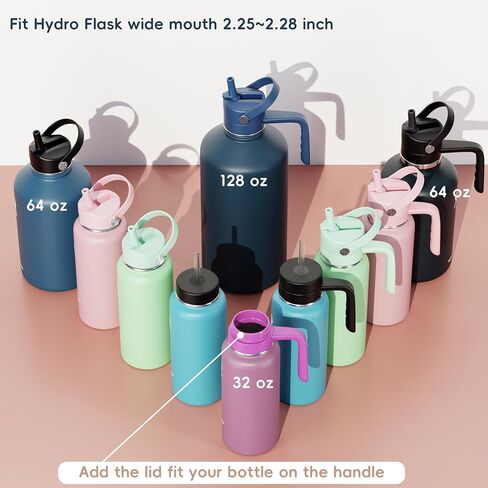 غطاء بديل لزجاجة ماء عريض من Hydroflask ، أغطية أعلى مع قش لإكسسوارات قارورة المائية ، غطاء مقبض زجاجة رياضية أعلى لـ Hydroflask 12 16 20 32 40 64 128 أوقية in Kuwait