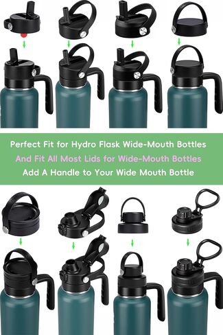 غطاء بديل لزجاجة ماء عريض من Hydroflask ، أغطية أعلى مع قش لإكسسوارات قارورة المائية ، غطاء مقبض زجاجة رياضية أعلى لـ Hydroflask 12 16 20 32 40 64 128 أوقية in Kuwait