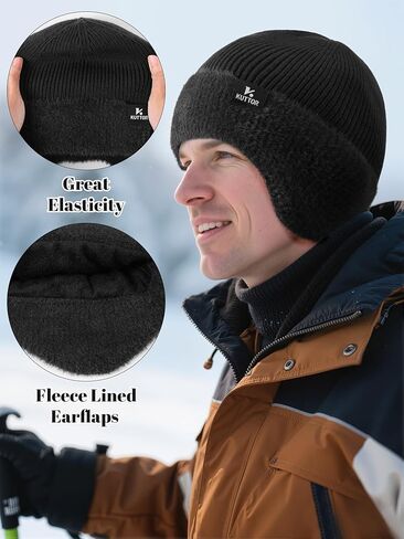 قبعة صوفية متماسكة للشتاء قبعة حرارية مبطنة بالصوف مع غطاء للأذنين مبطن بالصوف للرجال والنساء في الهواء الطلق الطقس البارد in Kuwait