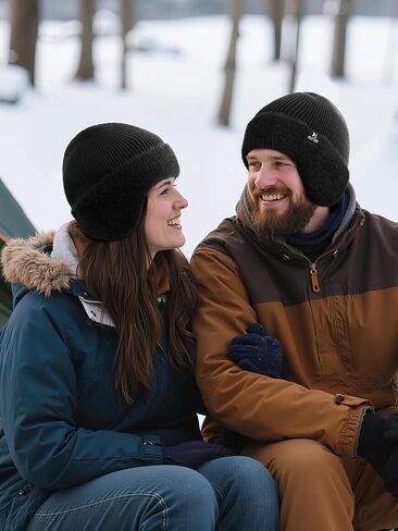 قبعة صوفية متماسكة للشتاء قبعة حرارية مبطنة بالصوف مع غطاء للأذنين مبطن بالصوف للرجال والنساء في الهواء الطلق الطقس البارد in Kuwait