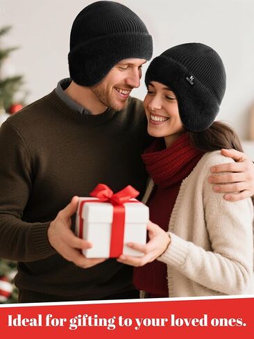 قبعة صوفية متماسكة للشتاء قبعة حرارية مبطنة بالصوف مع غطاء للأذنين مبطن بالصوف للرجال والنساء في الهواء الطلق الطقس البارد in Kuwait