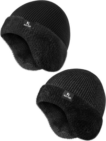 Winter Knit Beanie Hat Fleece Lined Warm Thermal Cap with Fleece Lined Earflaps for Men Women Outdoor Cold Weather in Saudi Arabia