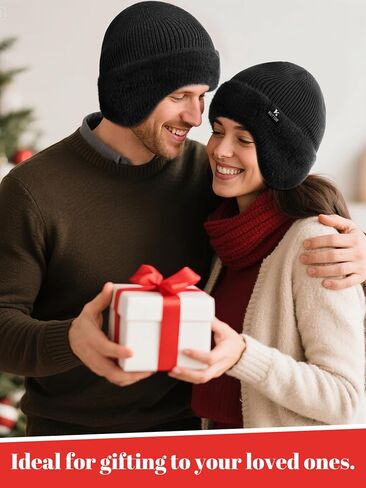 Winter Knit Beanie Hat Fleece Lined Warm Thermal Cap with Fleece Lined Earflaps for Men Women Outdoor Cold Weather in Saudi Arabia