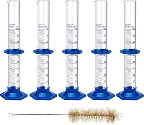3 Pack 100 ml Graduated Cylinder, Clear Measuring Cylinder Set, Borosilicate 3.3 Glass with Plastic Base and Cylinder Brush, for Liquid Lab Shool in Kuwait