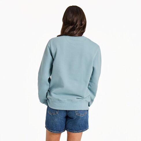 Life is Good. Women's Tonal LIG Ballyard Script Good Vibes Fleece Crew, Smoky Blue in Saudi Arabia