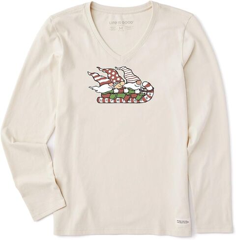 Life is Good. Women's Gnome Toboggan Road LS Crusher Vee, Putty White in Saudi Arabia