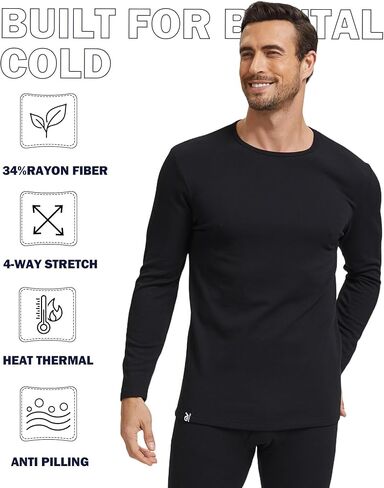 Men Heavyweight Cottony Polyester Thermal Underwear Base Layer Long Johns Blended Fleece Lined Set for Cold Weather in Kuwait