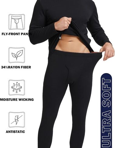 Men Heavyweight Cottony Polyester Thermal Underwear Base Layer Long Johns Blended Fleece Lined Set for Cold Weather in Kuwait